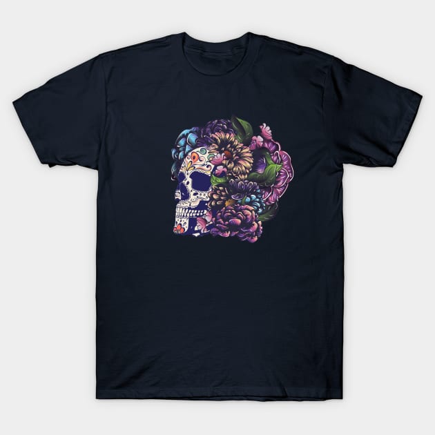 Sugar skull with flowers T-Shirt by AnnArtshock